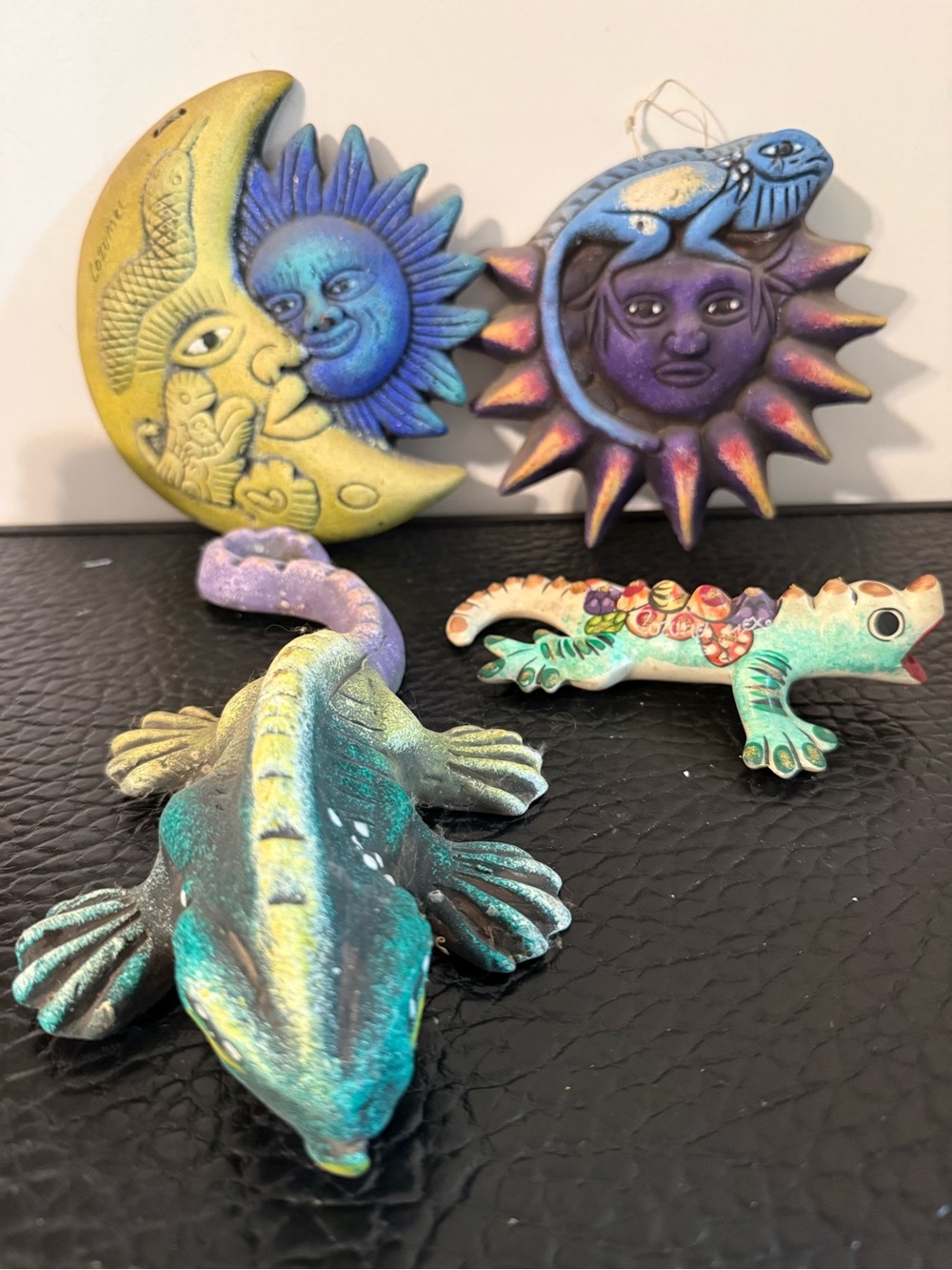 ceramic sun face, handcrafted sun and moon, Talavera ceramic lizard, - Picture 2 of 6